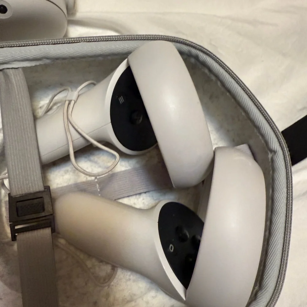 VR Headset + Controllers Set - White. Barely used. Comes with case + chargers.